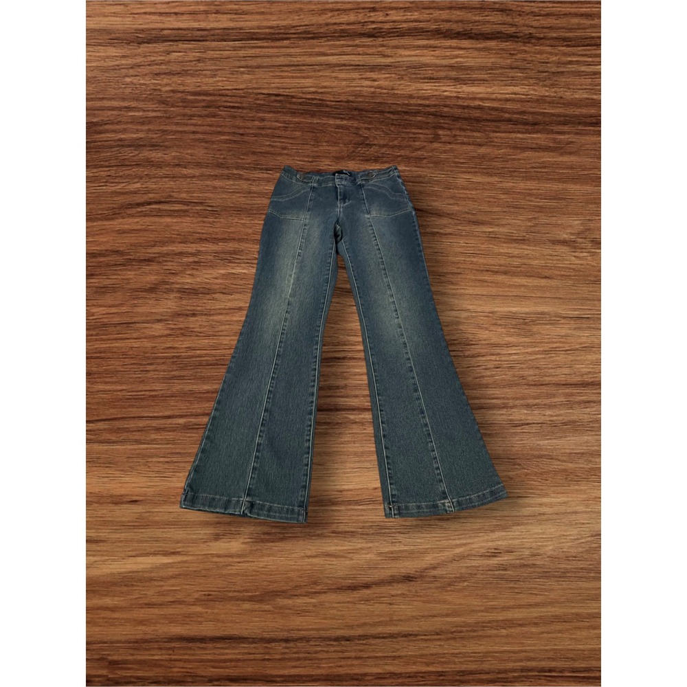 1822 Denim Flare Jeans Womens Size 8 Blue High Rise Front Seam Patch